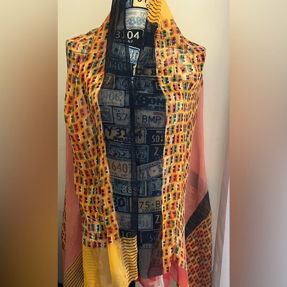 Fendi Scarf. 100% Silk. Multicolor. Sheer. Fendi Monogram. Large. Made in Italy.